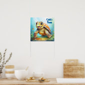 Cute Sea Turtle in the Ocean Cartoon Personalized Poster (Keuken)