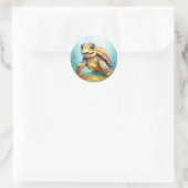 Cute Sea Turtle in the Ocean Cartoon Ronde Sticker (Tas)