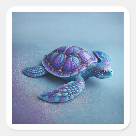 Cute Sea Turtle  – Minimal Ocean Animal Art Vierkante Sticker (Voorkant)