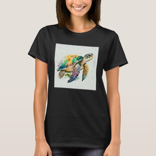 Cute Sea Turtle Paint Splatter Illustration Colorf T-shirt (Voorkant)