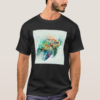Cute Sea Turtle Paint Splatter Illustration Colorf T-shirt