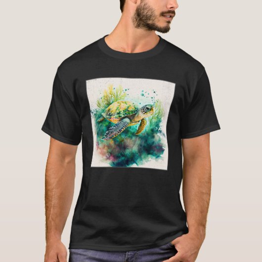 Cute Sea Turtle Paint Splatter Illustration Colorf T-shirt (Voorkant)
