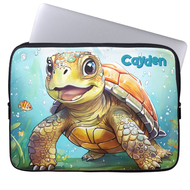Cute Sea Turtle Personalized Laptop Sleeve (Voorkant)
