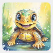 Cute Sea Turtle Vierkante Sticker (Voorkant)