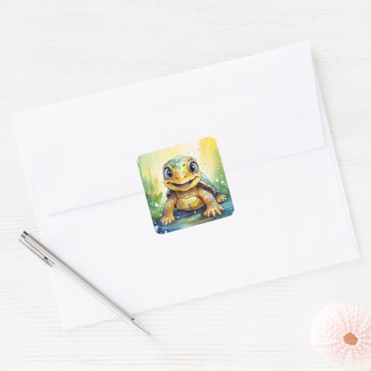 Cute Sea Turtle Vierkante Sticker (Envelop)