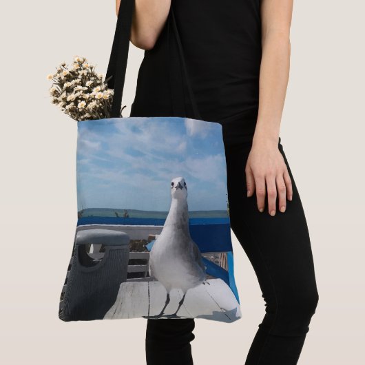 Cute Seagull Afbeelding Beach Print Tote Bag (Dichtbij)