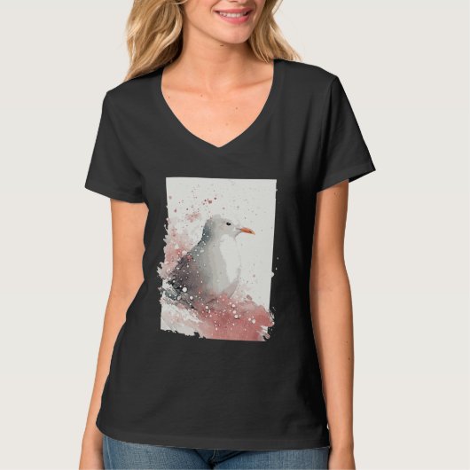 Cute Seagull Japanese Cherry Blossom Watercolor Se T-shirt (Voorkant)