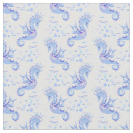Cute Seahorse Blue White Paars Pattern Stof