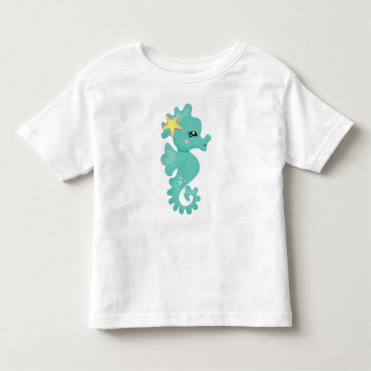 Cute Seahorse, Green Seahorse, Starfish, Hearts Kinder Shirts (Voorkant)