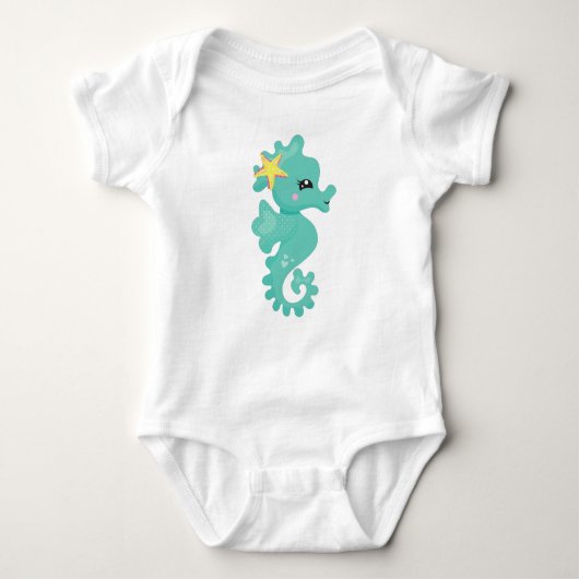 Cute Seahorse, Green Seahorse, Starfish, Hearts Romper (Voorkant)