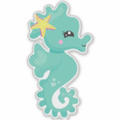 Cute Seahorse, Green Seahorse, Starfish, Hearts Sticker (Voorkant)