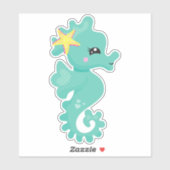 Cute Seahorse, Green Seahorse, Starfish, Hearts Sticker (Vel)