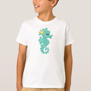 Cute Seahorse, Green Seahorse, Starfish, Hearts T-shirt