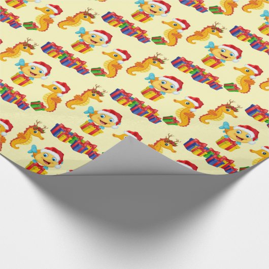Cute Seahorse kerst Cadeaupapier (Hoek)
