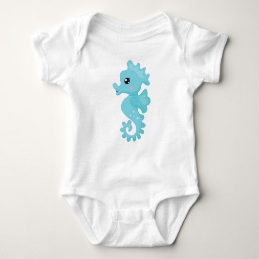 Cute Seahorse, Little Seahorse, Blue Seahorse Romper (Voorkant)
