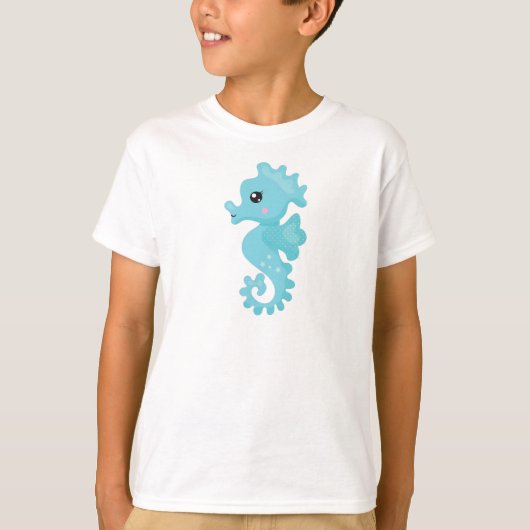 Cute Seahorse, Little Seahorse, Blue Seahorse T-shirt (Voorkant)