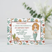Cute Seahorse Mermaid Birthday Party Invitation Kaart (Staand voorkant)