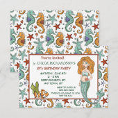 Cute Seahorse Mermaid Birthday Party Invitation Kaart (Voorkant / Achterkant)