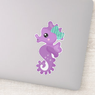 Cute Seahorse, Paarse Seahorse, Ribbon, sterren Sticker