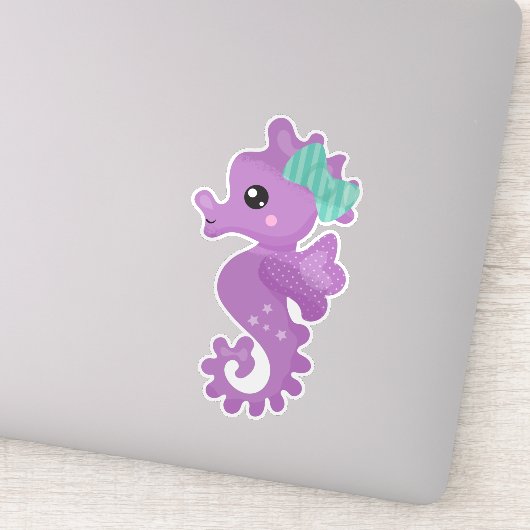 Cute Seahorse, Paarse Seahorse, Ribbon, sterren Sticker (Detail)