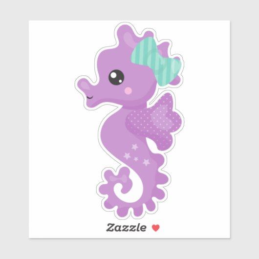 Cute Seahorse, Paarse Seahorse, Ribbon, sterren Sticker (Vel)