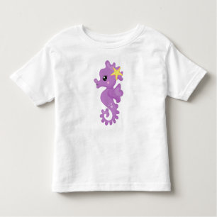 Cute Seahorse, Paarse Seahorse, Starfish, Hearts Kinder Shirts