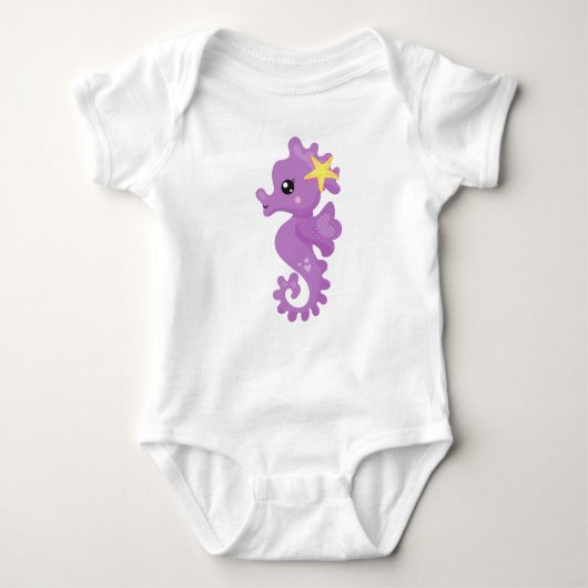 Cute Seahorse, Paarse Seahorse, Starfish, Hearts Romper (Voorkant)