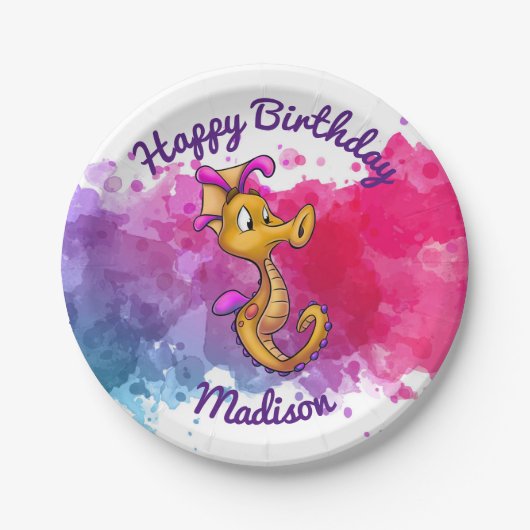 Cute Seahorse Party Borden Papieren Bordje (Voorkant)