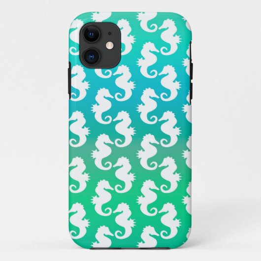Cute Seahorse Pattern on Blue Green Case-Mate iPhone Case (Achterkant)