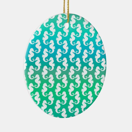 Cute Seahorse Pattern on Blue Green Keramisch Ornament (Rechts)