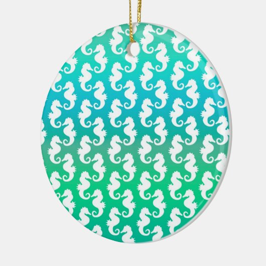 Cute Seahorse Pattern on Blue Green Keramisch Ornament (Links)