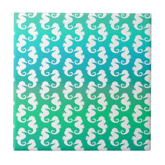 Cute Seahorse Pattern on Blue Green Tegeltje (Voorkant)