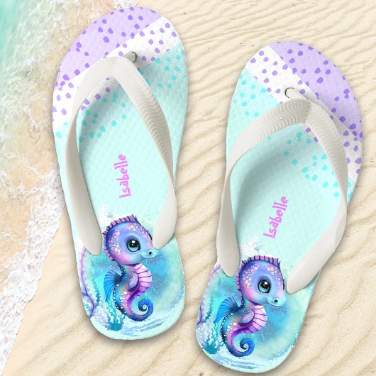 Cute Seahorse Personalized Girls' Kinder Teenslippers