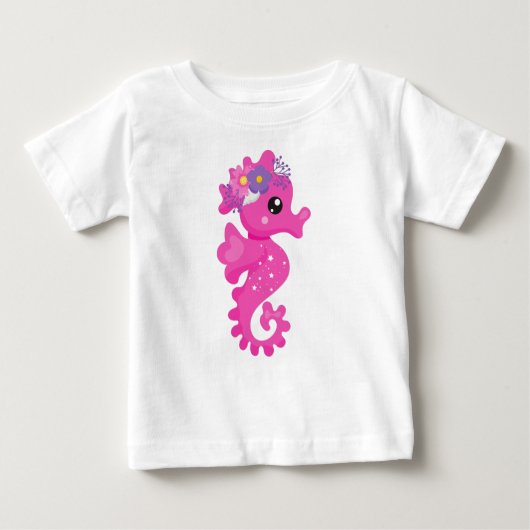Cute Seahorse, Pink Seahorse, Flowers, Seashell (Voorkant)