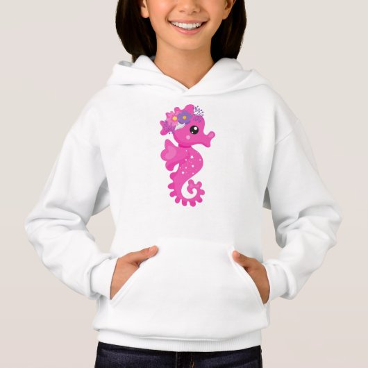 Cute Seahorse, Pink Seahorse, Flowers, Seashell (Voorkant)