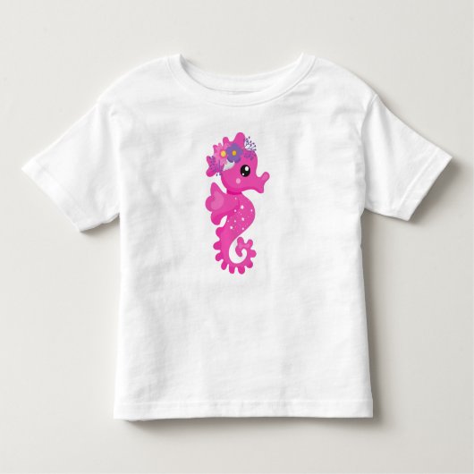 Cute Seahorse, Pink Seahorse, Flowers, Seashell Kinder Shirts (Voorkant)
