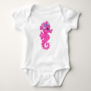 Cute Seahorse, Pink Seahorse, Flowers, Seashell Romper