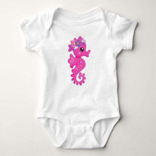 Cute Seahorse, Pink Seahorse, Flowers, Seashell Romper (Voorkant)