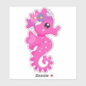 Cute Seahorse, Pink Seahorse, Flowers, Seashell Sticker (Vel)