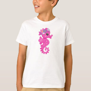 Cute Seahorse, Pink Seahorse, Flowers, Seashell T-shirt