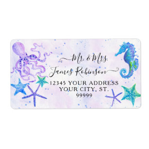 Cute Seahorse Starfish Octopus Seaside Baby shower Etiket