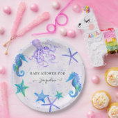 Cute Seahorse Starfish Octopus Seaside Baby shower Papieren Bordje (Feest)