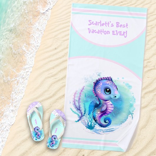 Cute Seahorse Summer Vacation Personalized Girl Strandlaken