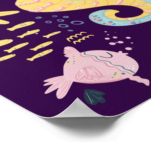 Cute Seahorse underwater Doodle Poster (Hoek)