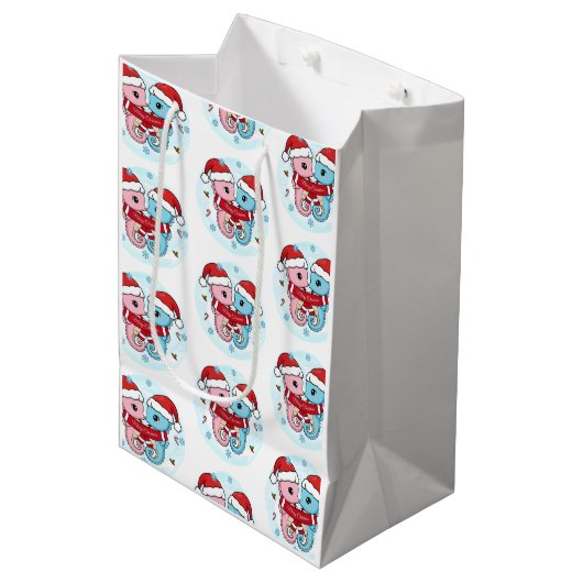 Cute Seahorses Christmas Gift Bag Medium Cadeauzakje (Voorkant Gekanteld)