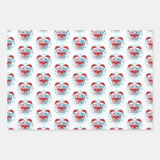 Cute Seahorses Christmas Wrapping Paper Sheets (Voorkant)