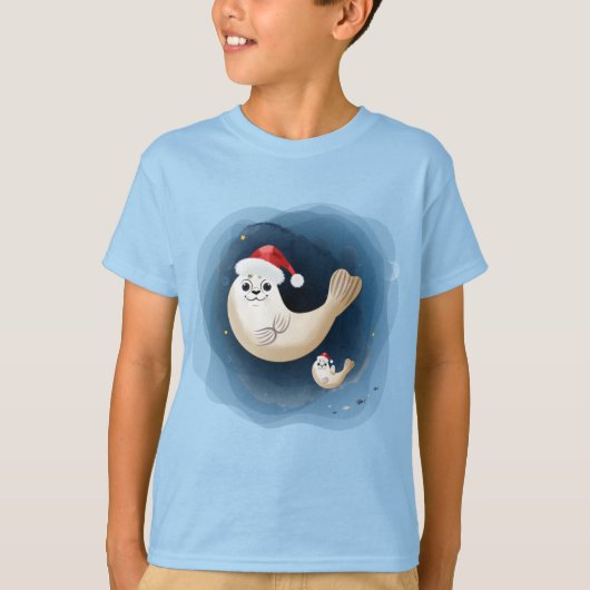 Cute seal baby met santa hat groet kerstmis t-shirt (Voorkant)