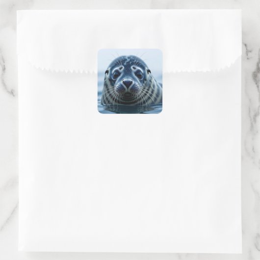Cute Seal Close up Vierkante Sticker (Tas)