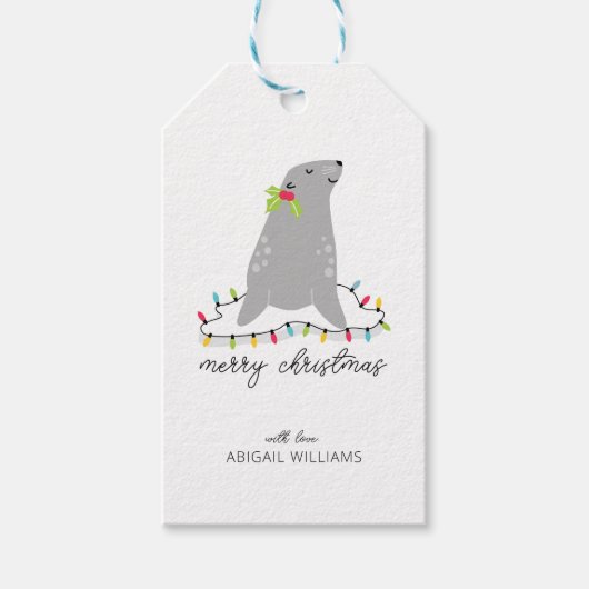 Cute Seal Kerstmis Cadeaulabel (Voorkant)
