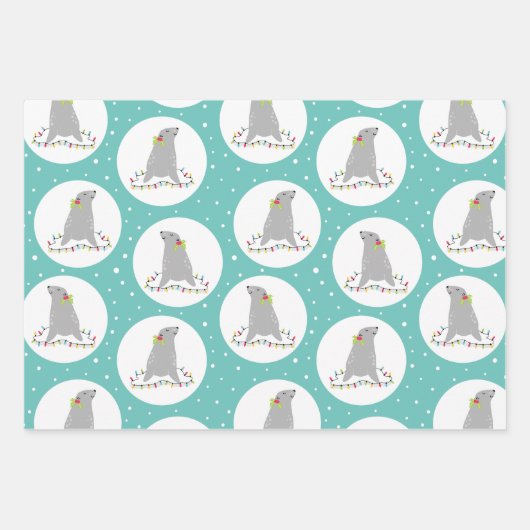 Cute Seal Kerstmis Inpakpapier Vel (Voorkant)